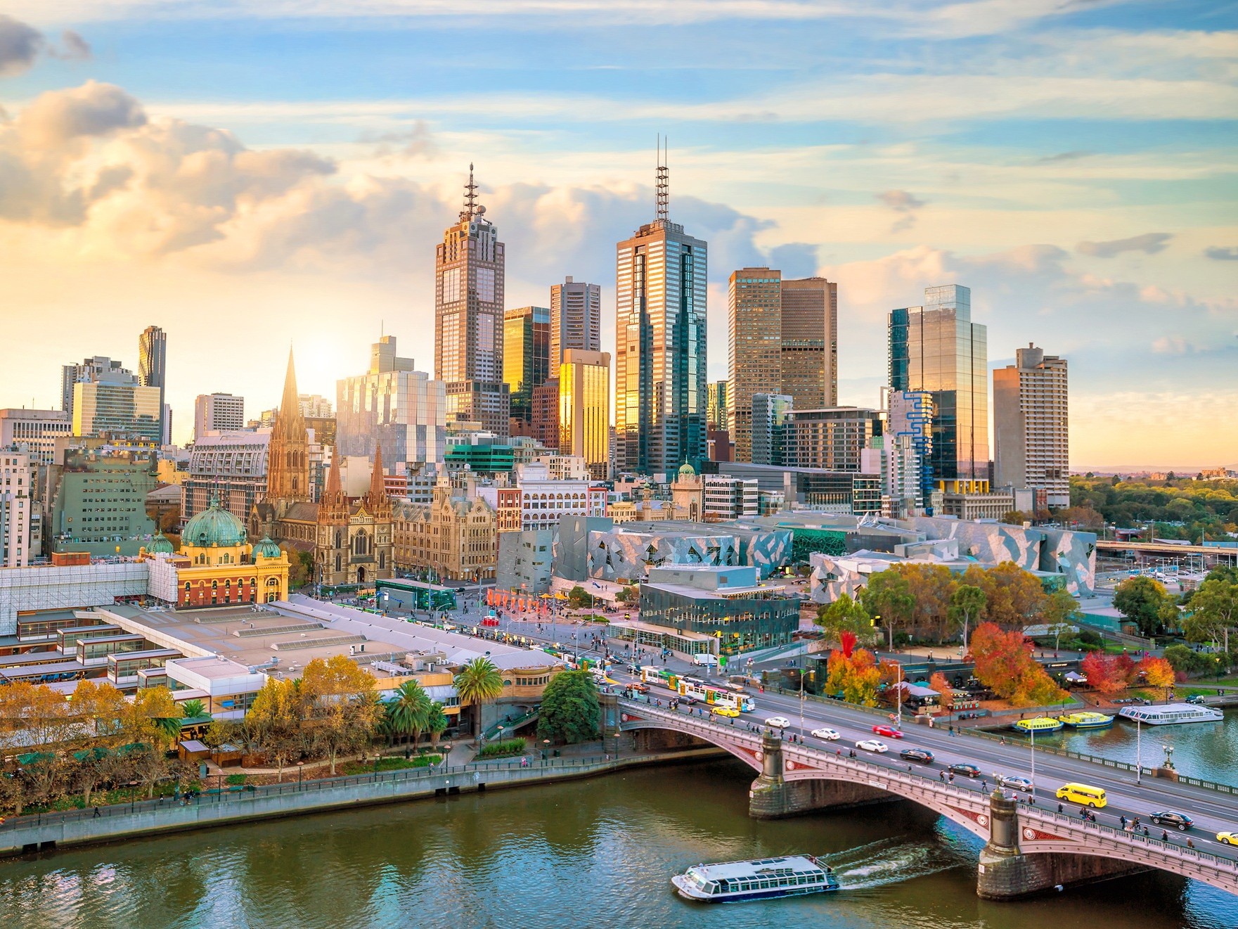 Melbourne city skyline at twilight