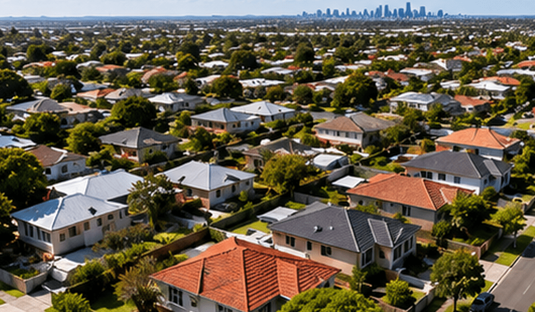 Aerial view of an established Australian suburb of houses on their own blocks of land