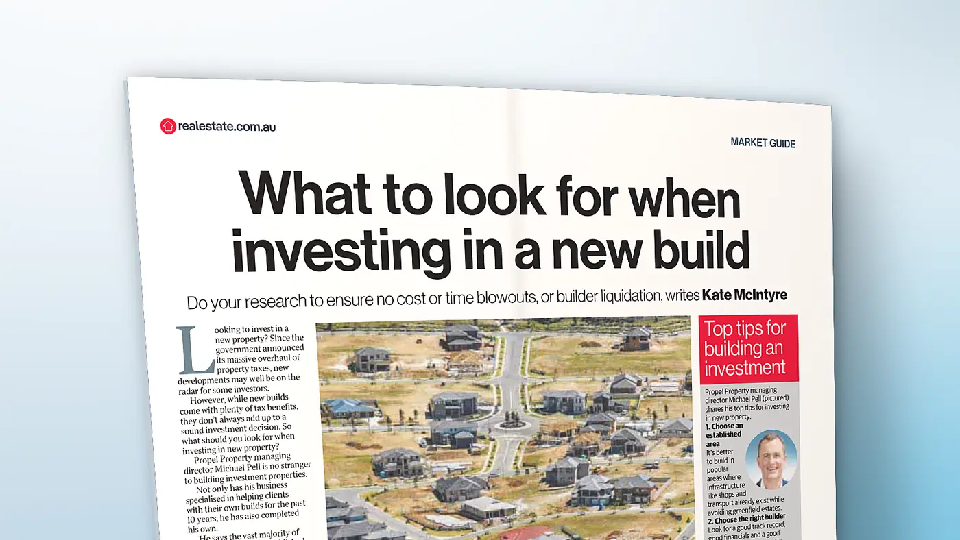 Herald Sun Market Guide print page, What to look for when investing in a new build by Kate McIntyre, Saturday 8 August 2026, featuring Richard Crabb of ASPIRE Property Advisor Network